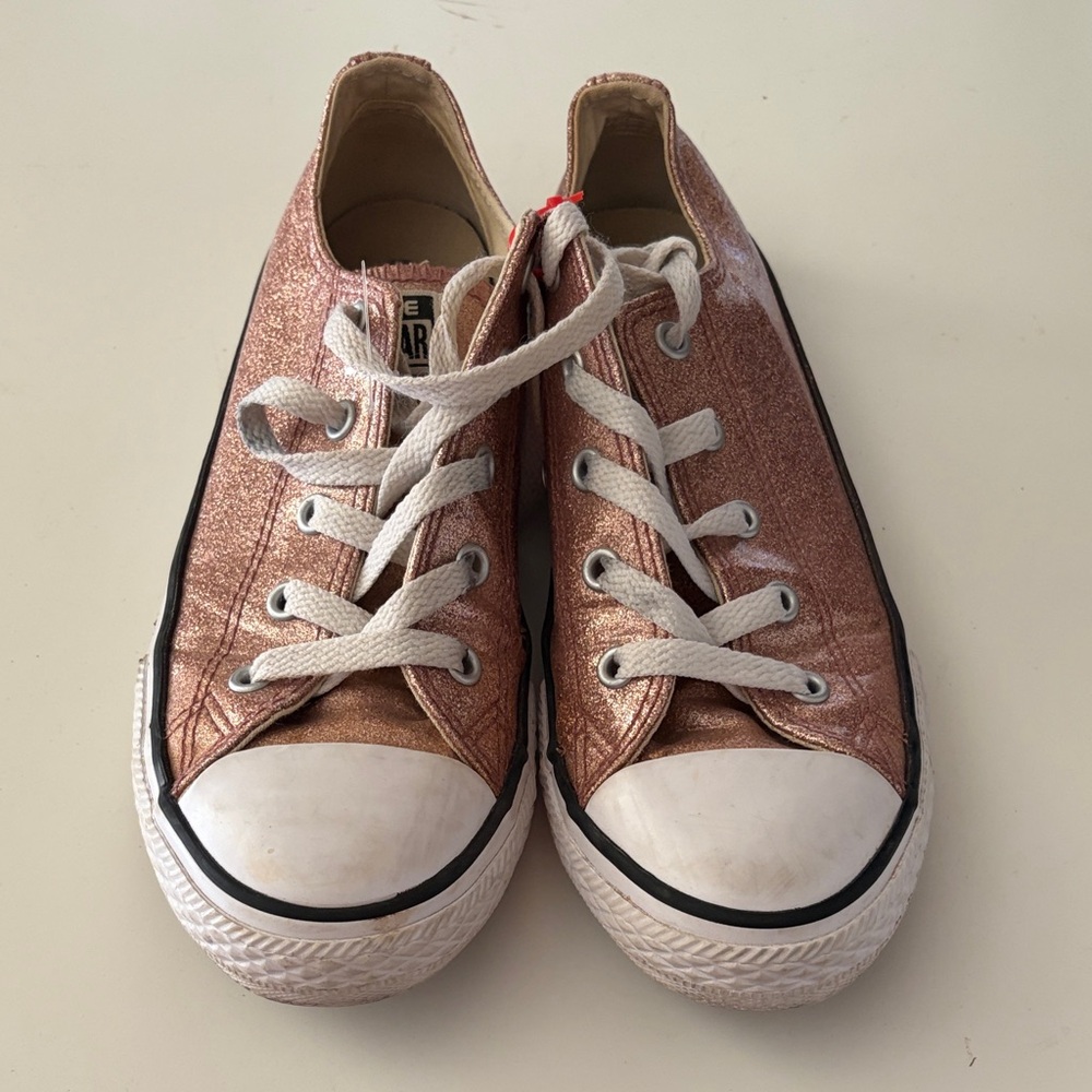 Rose Gold Glitter Low Top Converse Sneakers, Size: 3 Youth
